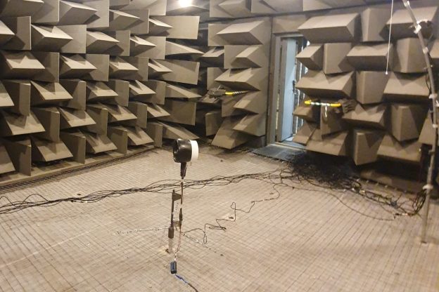 The anechoic testing chamber at the University of Salford