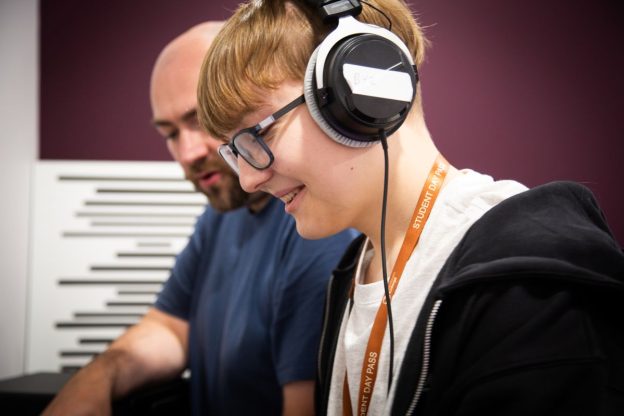 A Launchpad Darwen student in the centre's recording studio