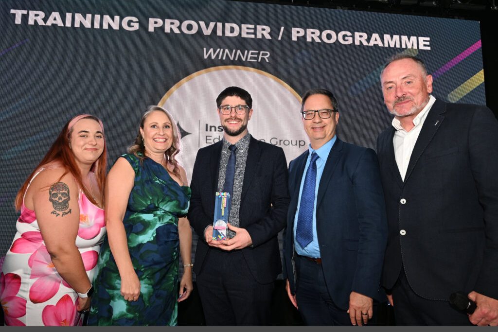 Peterborough Apprenticeship Awards 2026 at the Holiday Inn. Training Provider of the Year winner Inspire Education with Kev Lawrence