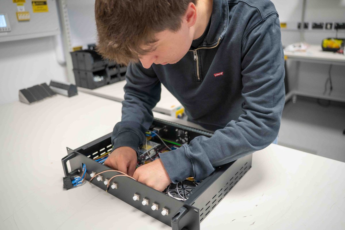 Ollie Lee working at his engineering placement with Oriole in Paignton after studying T Level Design and Development for Engineering and Manufacturing at South Devon College