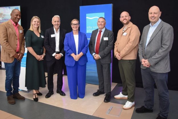 Jackie Grubb poses with guest speakers at the launch of City College Plymouth's Strategic Intent.