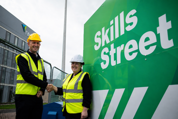 Jim Metcalfe, Principal of Fife College, and Aishling O’Sullivan, Head of Skills Street – Centre for Business, Advanced Technologies & Trade at Fife College, are pictured at the Skills Street site at the College’s Dunfermline City Campus, where Fife's new UK Government-funded Net Zero Accelerator Hub will be based.