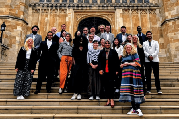 People standing in front of a building at Windsor Castle