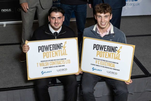 Ian Hunter, left, and Darren Crockett, right, with the three apprentices 2